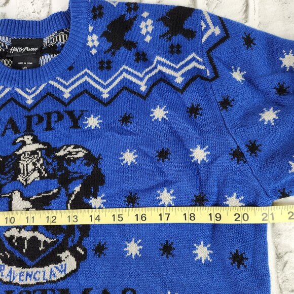 Harry Potter Ravenclaw Happy Christmas Adult Size Medium Blue Black Ugly Sweater - Picture 5 of 8